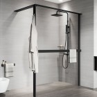 Novellini Kuadra HWS ścianka wolnostojąca Walk-in 80 cm z relingiem czarny mat prawa