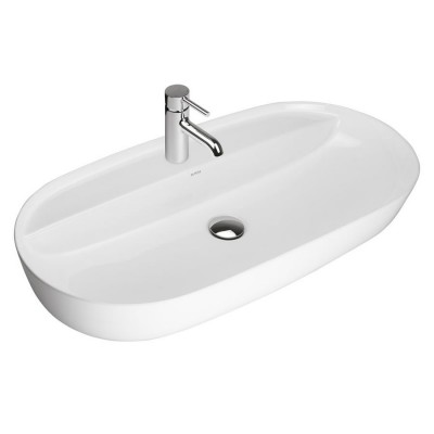 Oltens Hamnes Thin umywalka 80x40 cm nablatowa owalna z powłoką SmartClean biała 41815000