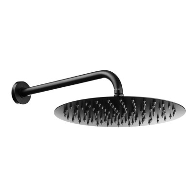 Oltens Vindel Lagan deszczownica 30 cm okrągła z ramieniem ściennym czarny mat 36012300