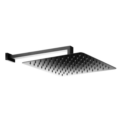 Oltens Vindel Lagan deszczownica 30x30 cm kwadratowa z ramieniem ściennym czarny mat 36014300