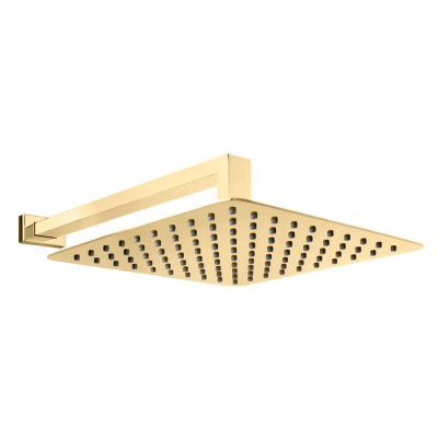 Oltens Vindel Lagan deszczownica 30x30 cm kwadratowa z ramieniem ściennym złoty połysk 36014800