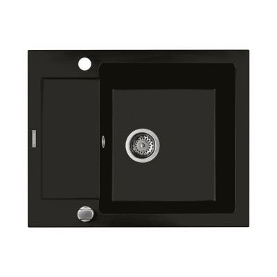 Oltens Gravan zlewozmywak granitowy 1-komorowy z krótkim ociekaczem 62x50 cm czarny mat 72102300