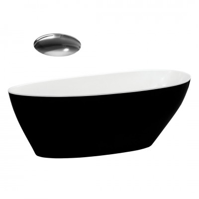 Besco Goya wanna wolnostojąca 160x70 cm czarna/biała bez przelewu korek chrom WMD-160-GBW