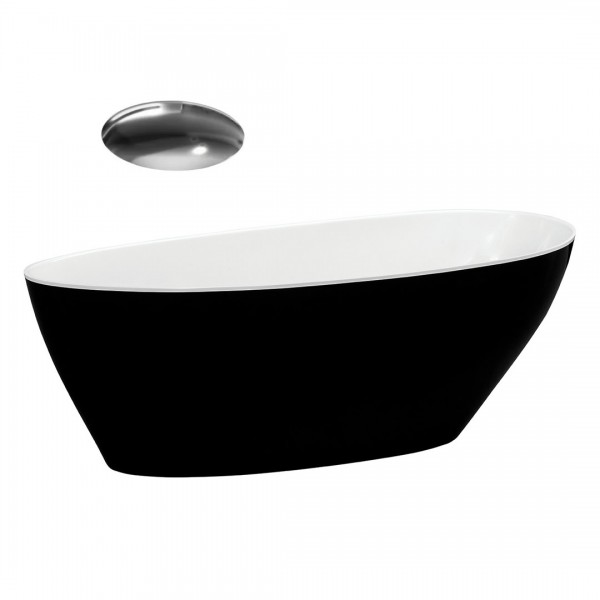 Besco Goya wanna wolnostojąca 160x70 cm czarna/biała bez przelewu korek chrom WMD-160-GBW