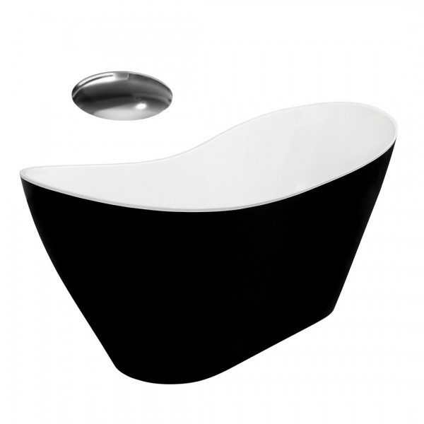 Besco Viya wanna wolnostojąca 160x70 cm czarna/biała bez przelewu korek chrom WMD-160-VBW