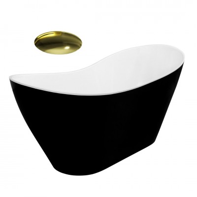 Besco Viya wanna wolnostojąca 160x70 cm czarna/biała bez przelewu korek złoty WMD-160-VWG