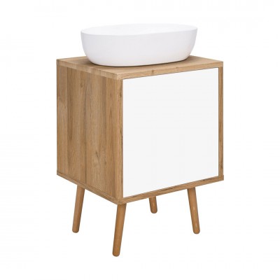 Oltens Hedvig szafka 50 cm podumywalkowa wisząca z półką biały połysk/dąb naturalny 60203060