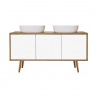 Oltens Hedvig szafka 140 cm podumywalkowa wisząca z półką biały połysk/dąb naturalny 60205060