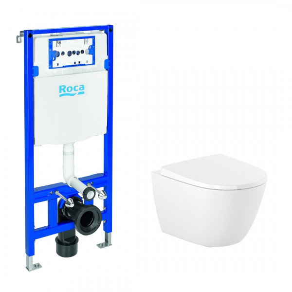 Roca Ona Compacto miska WC wisząca Rimless z deską wolnoopadającą i stelaż podtynkowy A893106400