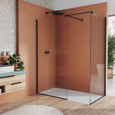 Sanswiss Easy kabina prysznicowa prostokatna Walk-in 110x90 cm czarny mat STR4P1100607+STR4P0900607+VT9006