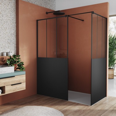 Sanswiss Easy Loft Attic kabina prysznicowa prostokatna Walk-in 100x80 cm czarny mat STR4P1000669+STR4P0800669+VT9006