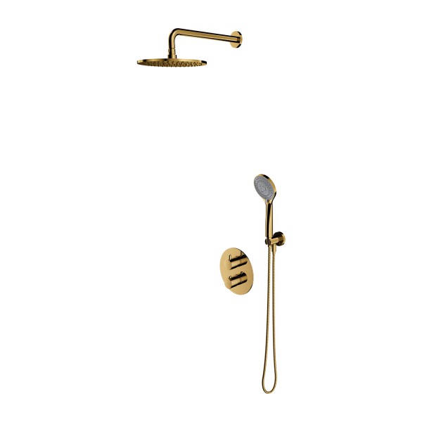 Omnires Y kompletny zestaw prysznicowy termostatyczny podtynkowy deszczownica 25 cm złoty połysk SYSYT05GL