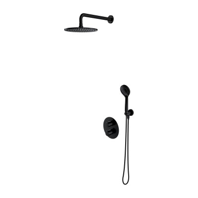 Omnires Y kompletny zestaw prysznicowy termostatyczny podtynkowy deszczownica 25 cm czarny półpołysk SYSYT05BL