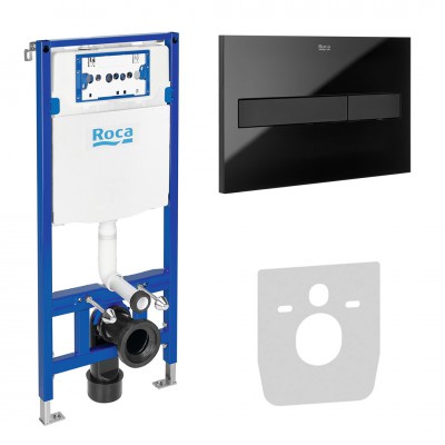 Roca stelaż podtynkowy Duplo One 3w1 kompletny gotowy do montażu czarny mat/szkło połysk