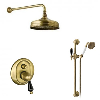 Giulini Giovanni Harmony kompletny zestaw prysznicowy stare złoto z uchwytem Swarovski czarnym SWHAUC4BR/S.CZ