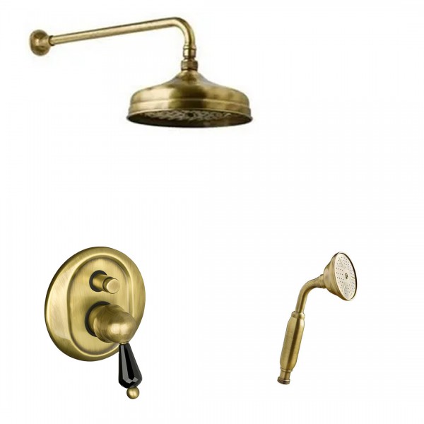 Giulini Giovanni Harmony kompletny zestaw prysznicowy deszczownica + słuchawka stare złoto Swarovski czarny SWHAUC6BR/S.CZ