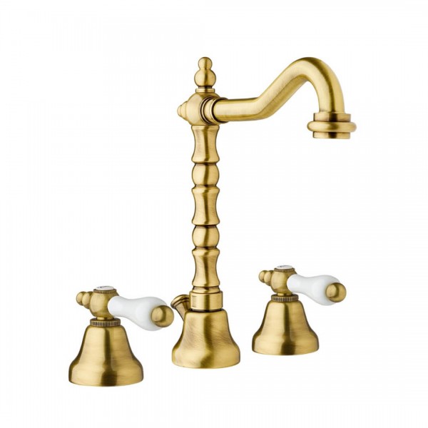 Giulini Giovanni Praga bateria umywalkowa 3 otworowa retro stare złoto 7512BR