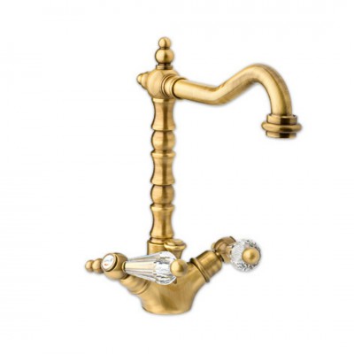 Giulini Giovanni Praga bateria umywalkowa wysoka stare złoto - uchwyty przezroczyste Swarovski 7556BR/S