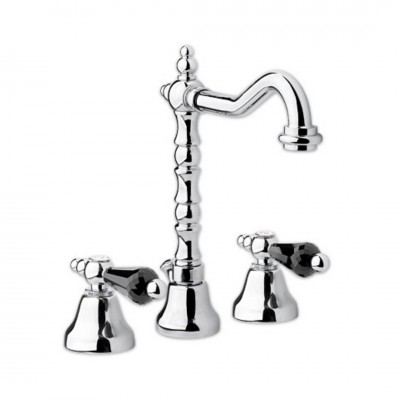 Giulini Giovanni Praga bateria umywalkowa 3 otworowa chrom - uchwyty czarne Swarovski 7512/S.CZ