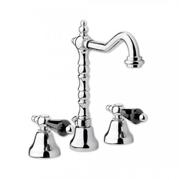 Giulini Giovanni Praga bateria umywalkowa 3 otworowa chrom - uchwyty czarne Swarovski 7512/S.CZ