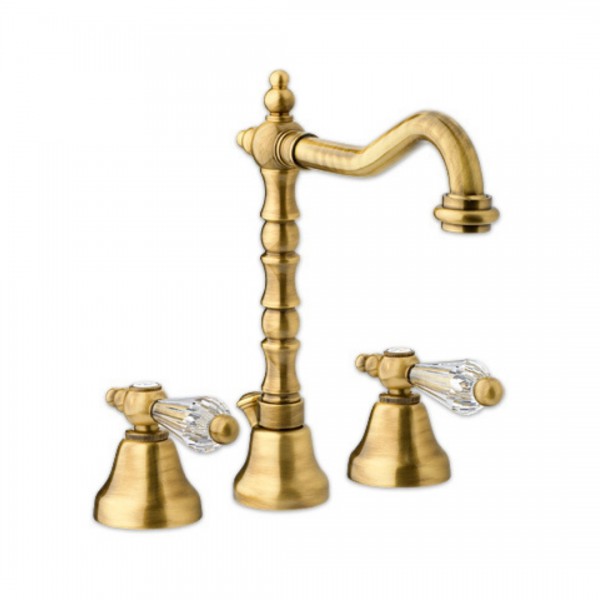 Giulini Giovanni Praga bateria umywalkowa 3 otworowa stare złoto - uchwyty przezroczyste Swarovski 7512BR/S