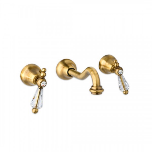 Giulini Giovanni Praga bateria umywalkowa ścienna stare złoto - uchwyty przezroczyste Swarovski 7527BR/S