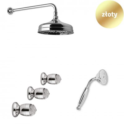 Giulini Giovanni Persia kompletny zestaw prysznicowy deszczownica + słuchawka złoty uchwyt Swarovski przezroczysty 39ZES20ZL