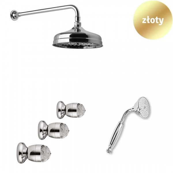 Giulini Giovanni Persia kompletny zestaw prysznicowy deszczownica + słuchawka złoty uchwyt Swarovski przezroczysty 39ZES20ZL