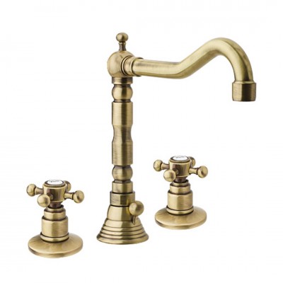 Reitano Atea bateria umywalkowa 3-otworowa wysoka retro stare złoto R722B