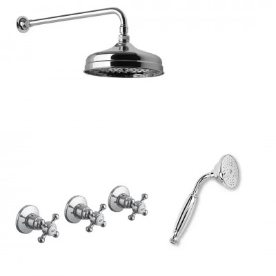 Reitano Atea kompletny zestaw prysznicowy deszczownica + słuchawka z uchwytem retro chrom GG2ATCH2