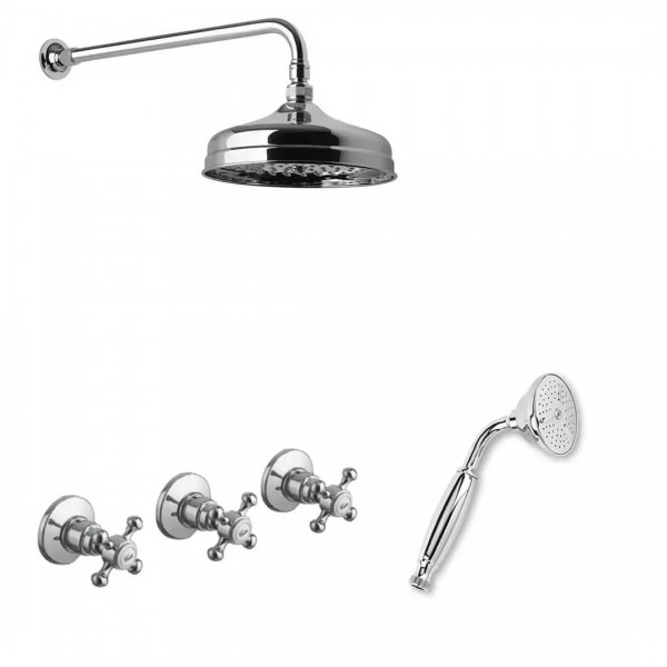 Reitano Atea kompletny zestaw prysznicowy deszczownica + słuchawka z uchwytem retro chrom GG2ATCH2