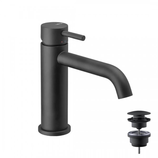 Vema Maira bateria umywalkowa stojąca z korkiem klik klak czarny mat V27011/K/CZAR