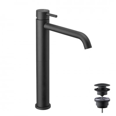 Vema Maira bateria umywalkowa stojąca wysoka z korkiem klik klak czarny mat V27021/K/CZAR