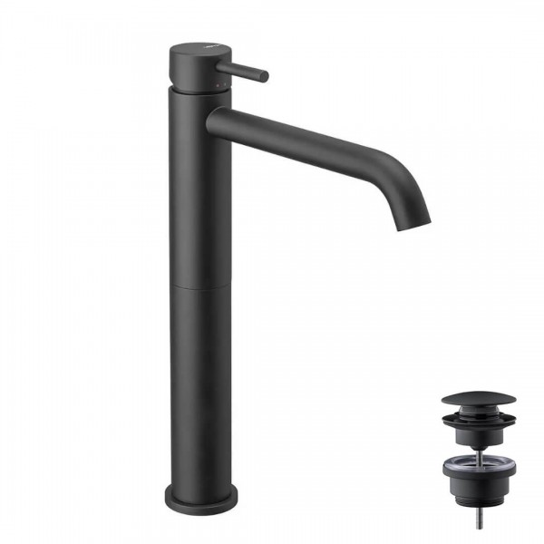 Vema Maira bateria umywalkowa stojąca wysoka z korkiem klik klak czarny mat V27021/K/CZAR