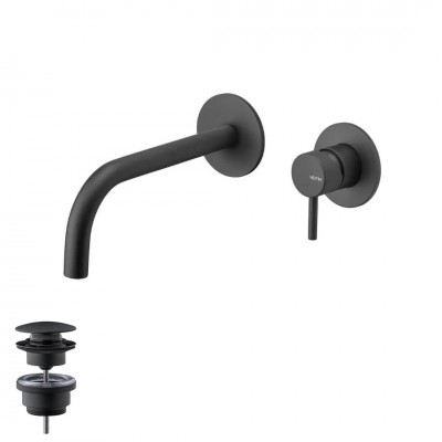 Vema Maira bateria umywalkowa podtynkowa wylewka 21 cm z korkiem klik klak czarny mat V27050/K/CZAR