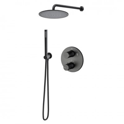 Vema Maira zestaw prysznicowy podtynkowy termostatyczny deszczownica 30 cm czarny mat MAI30TERMO/CZAR