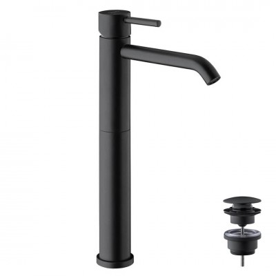 Giulini Giovanni Futuro bateria umywalkowa stojąca wysoka z korkiem klik klak czarny mat 6549/K/CZAR