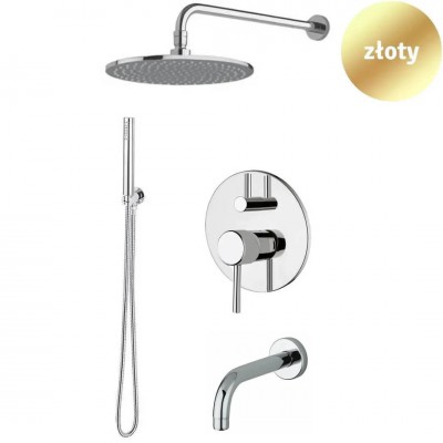 Giulini Giovanni Futuro zestaw wannowy podtynkowy wylewka 15 cm deszczownica 20 cm złoty 65WYL15DES20/ZL