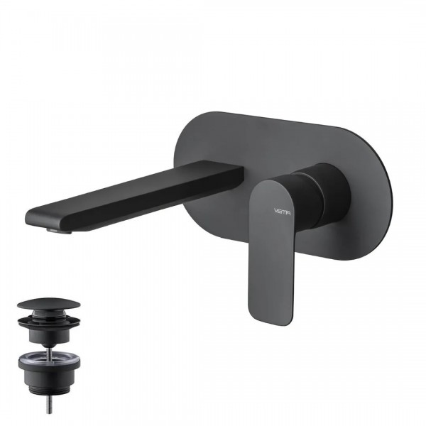 Vema Slate bateria umywalkowa podtynkowa z korkiem klik klak czarny mat V14050/K/CZAR