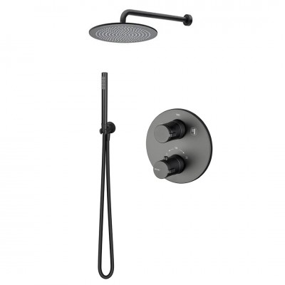 Vema Slate kompletny zestaw prysznicowy termostatyczny podtynkowy deszczownica 30 cm czarny mat SLA30TERMO/CZAR