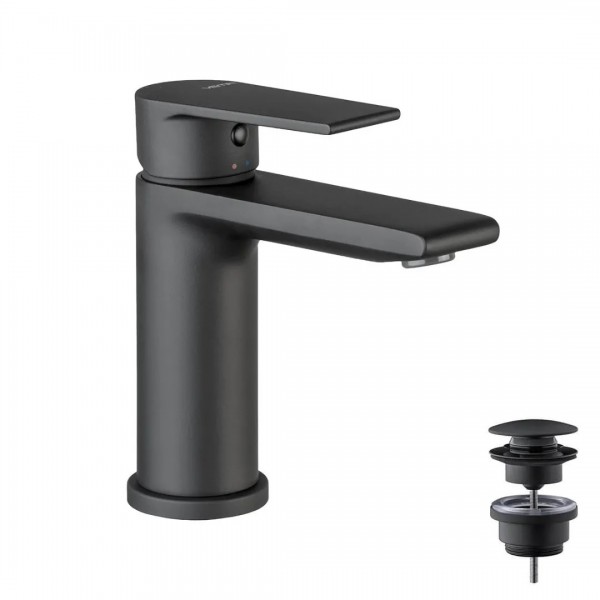 Vema Timea bateria umywalkowa z korkiem klik klak czarny mat V16011/K/CZAR