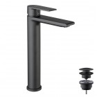 Vema Timea bateria umywalkowa wysoka z korkiem klik klak czarny mat V16021/K/CZAR