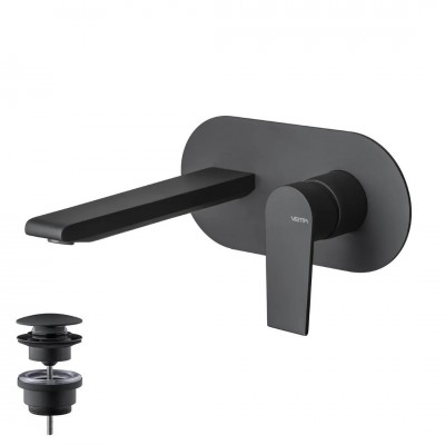 Vema Timea bateria umywalkowa podtynkowa z korkiem klik klak czarny mat V16050/K/CZAR