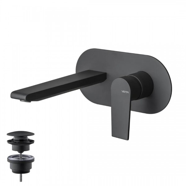 Vema Timea bateria umywalkowa podtynkowa z korkiem klik klak czarny mat V16050/K/CZAR
