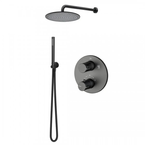 Vema Timea kompletny zestaw prysznicowy termostatyczny podtynkowy deszczownica 30 cm czarny mat TIM30TERMO/CZAR