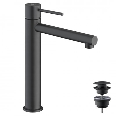 Demm Spike Black bateria umywalkowa stojąca wysoka z korkiem klik klak czarny mat 6814//KCZAR