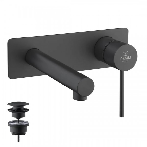 Demm Spike Black bateria umywalkowa podtynkowa wylewka 18 cm z korkiem klik klak czarny mat 6818/K/CZAR