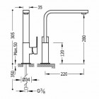 Tres Cuadro Tres bateria umywalkowa wylewka łamana wysokość 280 mm