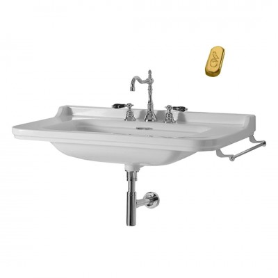 Kerasan Waldorf umywalka ścienna 120x55 cm biała/złoty 4144K2