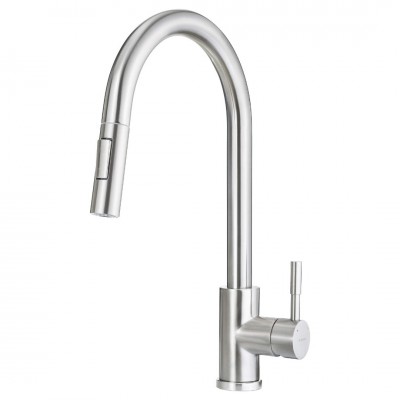 Deante Lima bateria kuchenna stojąca z wyciąganą wylewką stal BBM_F72M